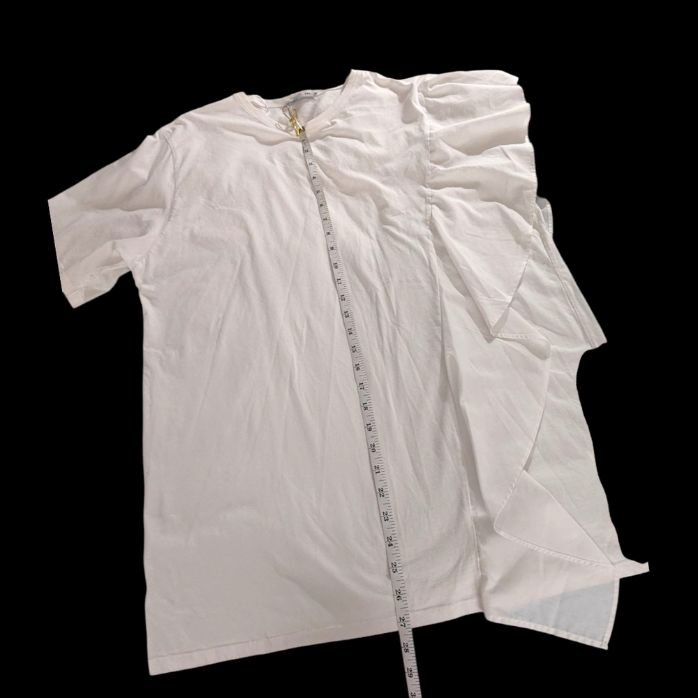 Zara White Short Sleeve Tee with Ruffle Detail, Sz Medium - Picture 8 of 10